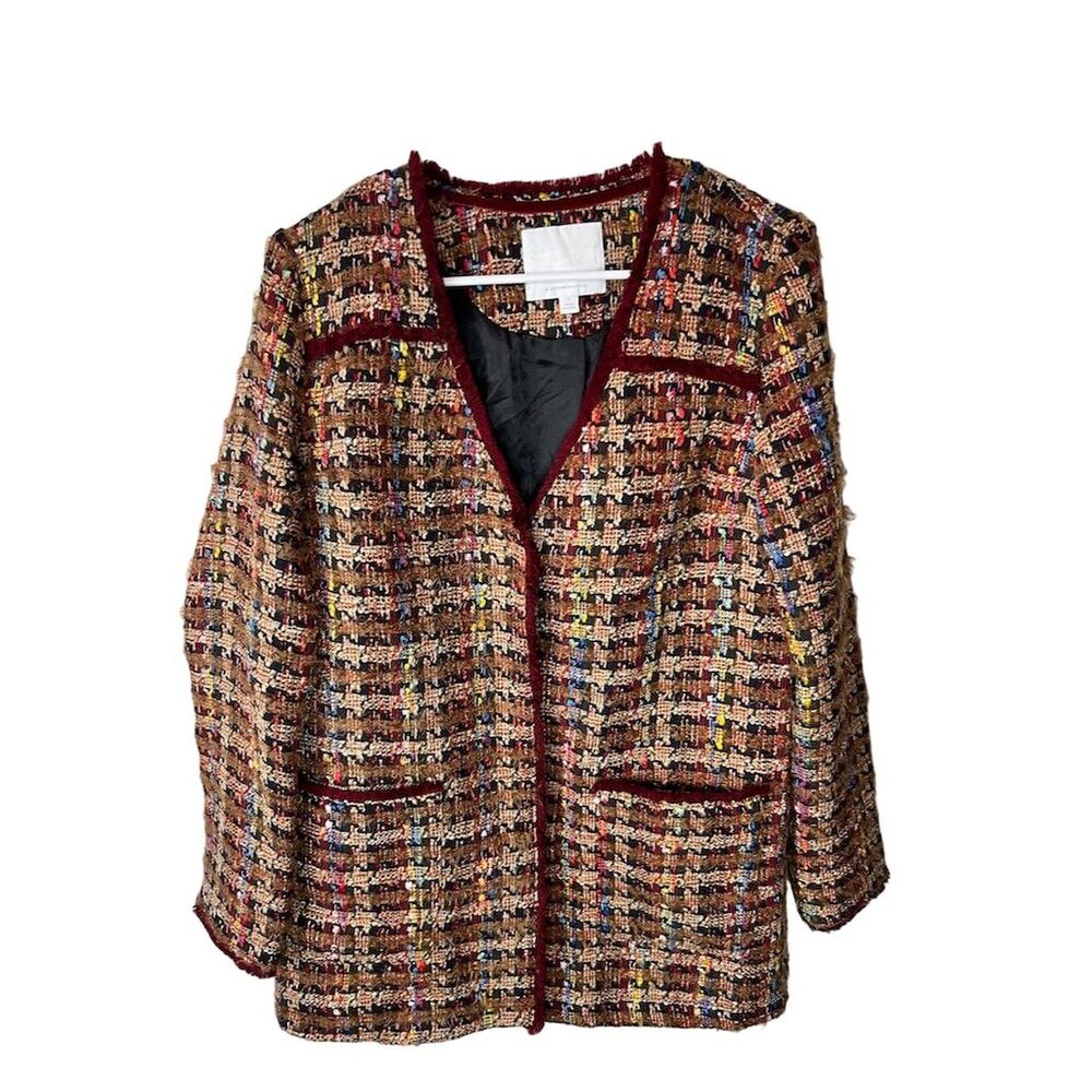Anthropologie Women's Longline Tweed Jacket Multicolor Size S Oversized